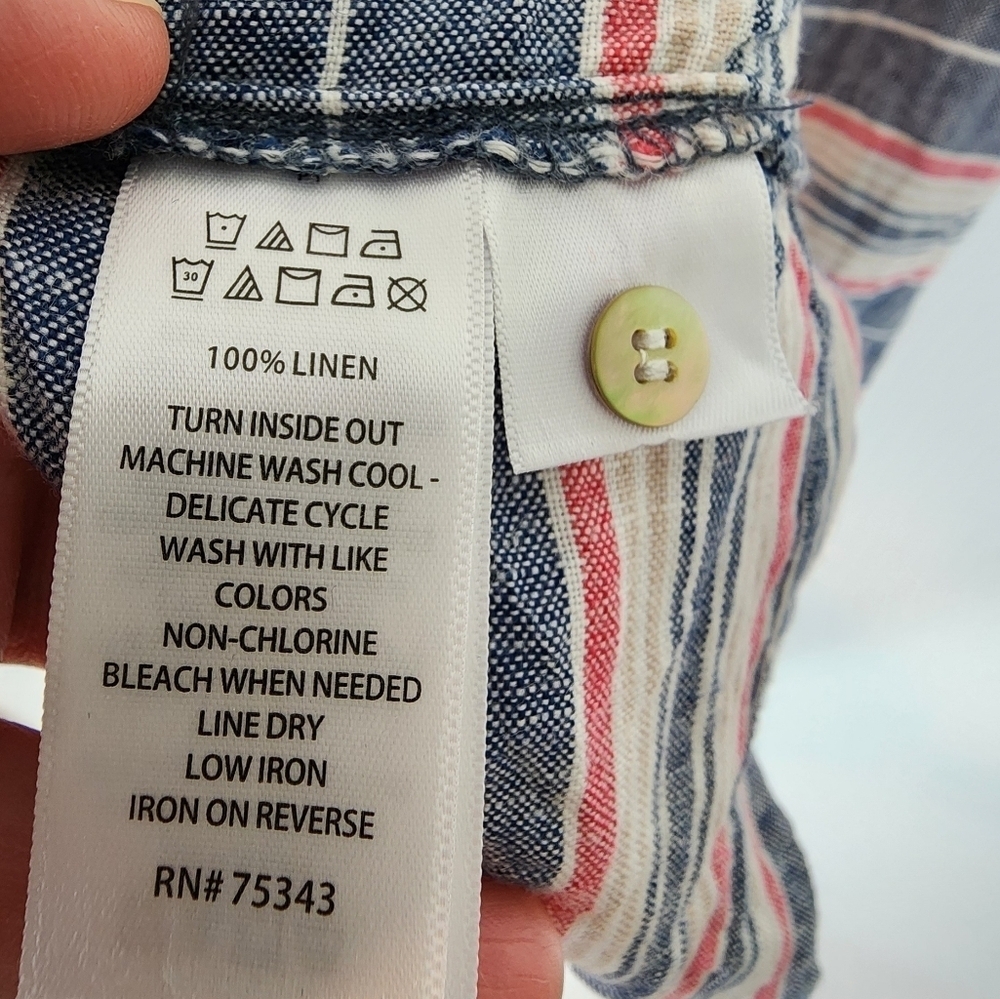 St. Tropez West 100% Linen Stripe Summer Dress Breathable Beachy Red Blue Tan 10 - Picture 8 of 11
